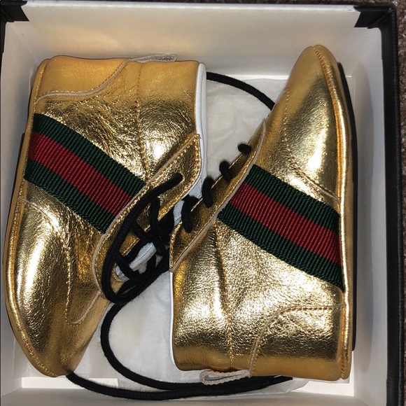 Gucci Other - GUCCI Metallic Gold Leather Pre Walker Boots